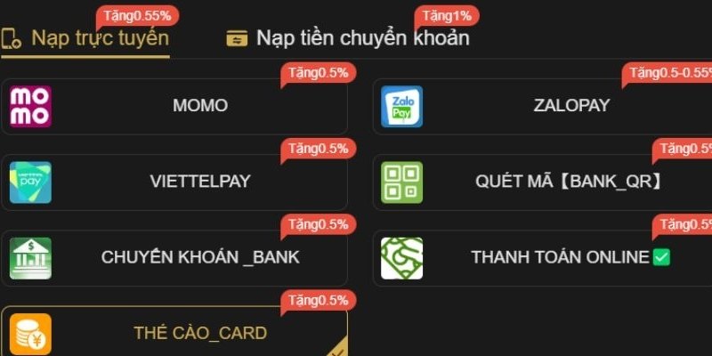 phương thức nạp tiền Gamebet