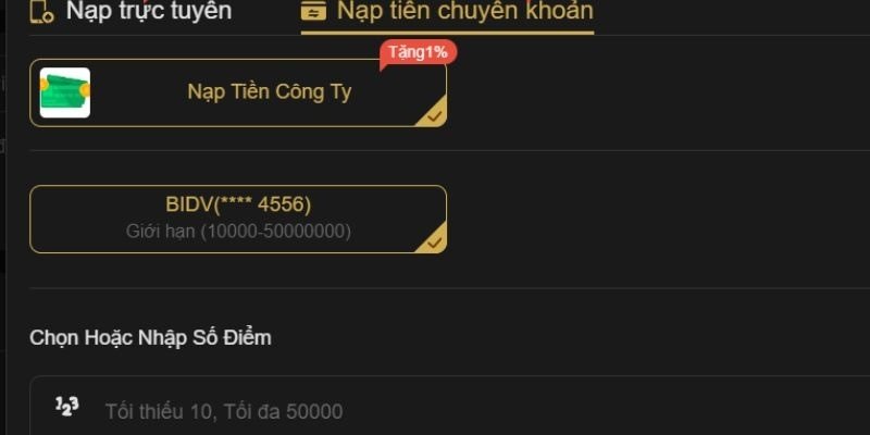 Chuyển khoản ngân hàng tại Gamebet