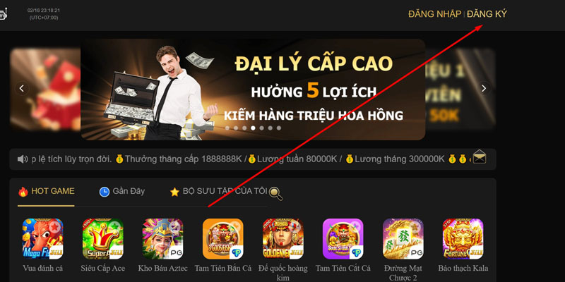 Chọn mục đăng ký Gamebet tại giao diện trang chủ